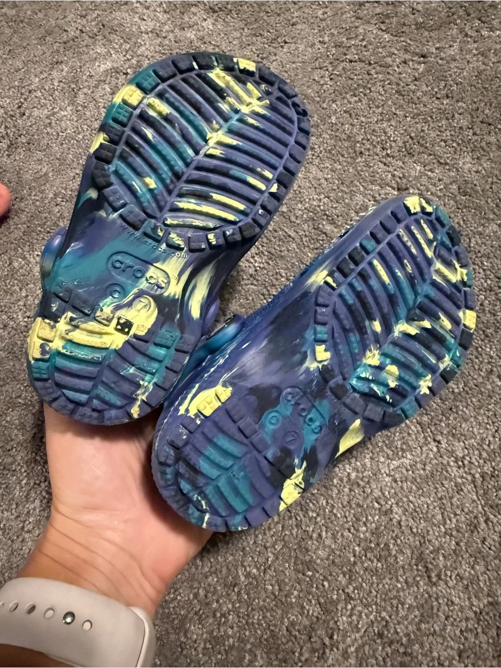 CROCS toddler Clog in Purple with Yellow & Teal Swirl